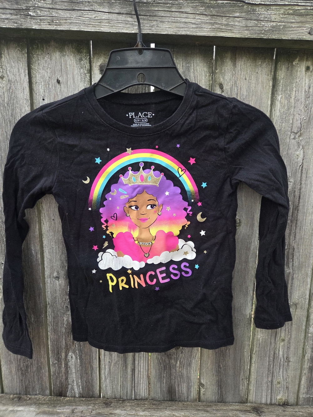 Childrens Place Black Long-Sleeve 'Princess' Tee with Rainbow Graphic
